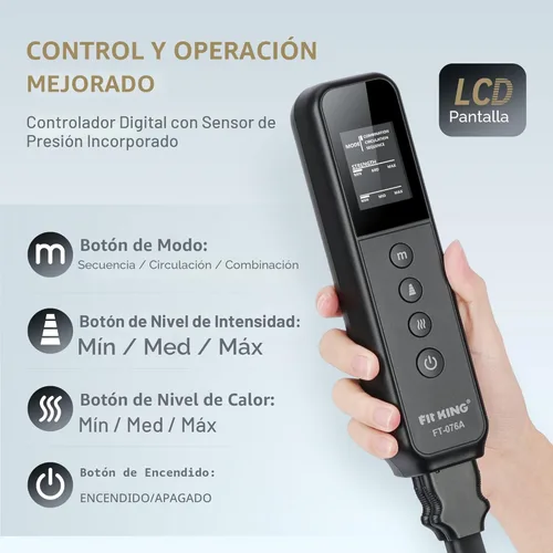 Miniatura 4 de FIT KING Masajeador de piernas de compresión de aire con calor y compresión para circulación y alivio del dolor, masajeador completo de piernas