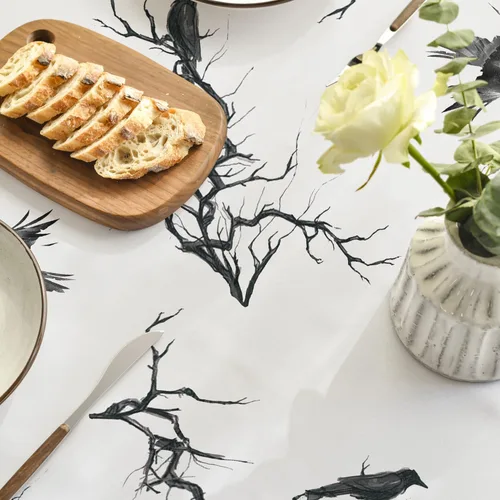 Miniatura 5 de Horaldaily Mantel rectangular de Halloween de 52 x 70 pulgadas, diseño de cuervo, lavable, para fiesta, picnic, cena, decoración