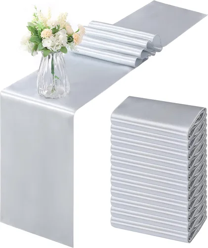 Miniatura 17 de Horbaunal - Juego de 12 caminos de mesa de satén azul claro de 12 x 108 pulgadas, caminos de mesa suaves para bodas, banquetes, fiestas de cumpleaños