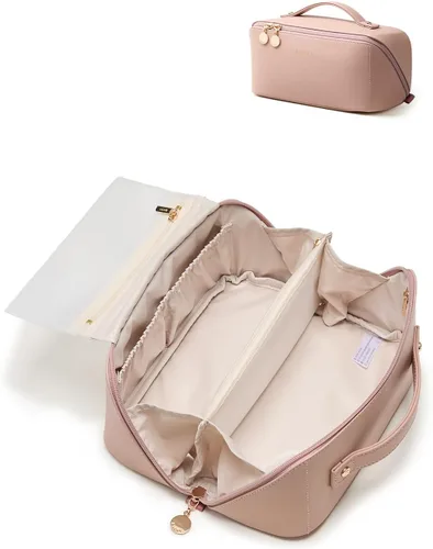 Miniatura 25 de EACHY Bolsa de Maquillaje de Viaje, Bolsas de Cosméticos de Gran Capacidad para Mujeres, Bolsa Portátil Impermeable que se Abre Plana, Bolsa de Aseo