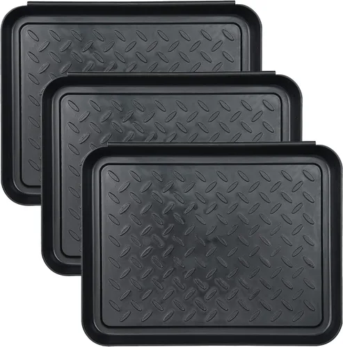 Juego de 3 bandejas cuadradas para botas, bandeja de plástico para zapatos, para entrada, uso en interiores y exteriores, en todas las estaciones,