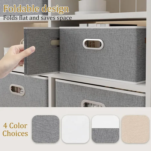 Miniatura 7 de Yawinhe Cestas de almacenamiento de tela, organizador plegable de armario para estantes, cajas grandes con 3 asas, contenedores de lona para ropa