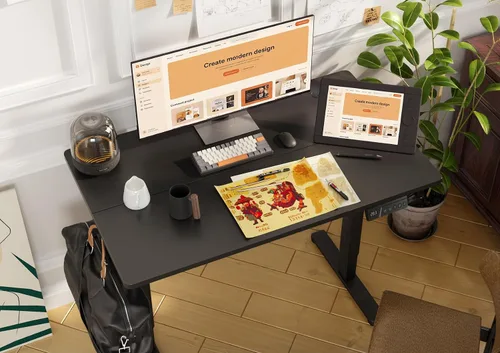 Miniatura 92 de Claiks Escritorio eléctrico de pie, escritorio de pie de altura ajustable, 63 x 24 pulgadas, escritorio de oficina en casa con tablero de empalme
