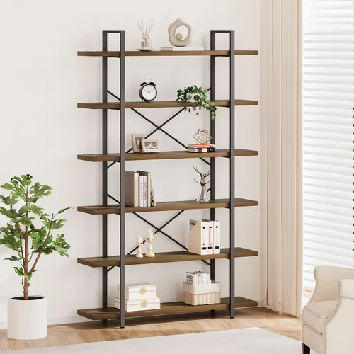 Miniatura 14 de HSH Estantería negra de 5 niveles de alto, estante de almacenamiento de madera y metal, estantería industrial moderna Etagere de 5 estantes, estante