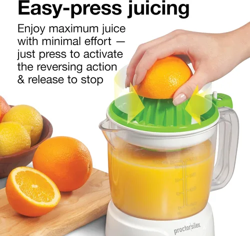 Miniatura 3 de Proctor Silex Máquina Exprimidora Eléctrica de Cítricos, Jarra Grande de 34 oz, Activada por Presión, 2 Conos Extractores para Frutas Grandes
