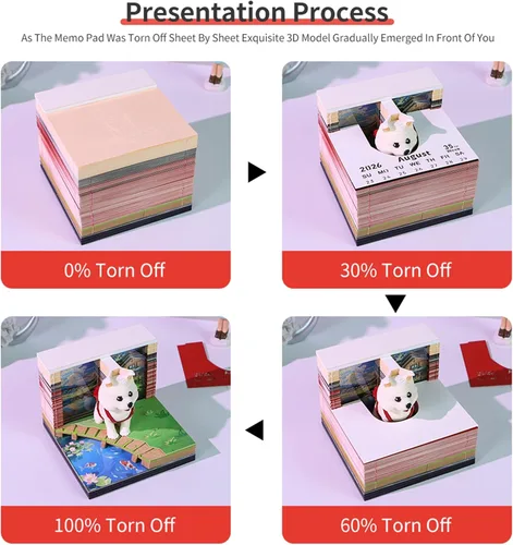 Miniatura 7 de Calendario 3D 2026, Calendario de Escritorio 2026, Calendario de Notas de Arte en Papel 3D Desmontable con Luces LED, Calendarios de Notas