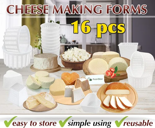 Miniatura 9 de PetriStor - Kit de 16 piezas de queso suave para principiantes - Moldes de queso pequeños - Moldes de queso crema para hacer queso - Molde