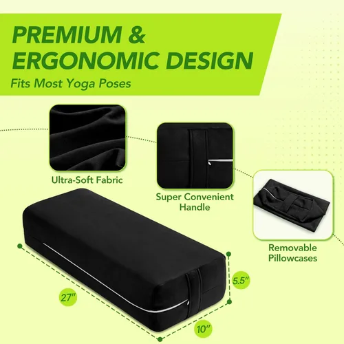 Miniatura 2 de Wellsin Cojín Rectangular para Yoga Bolster - Almohada de Meditación con Funda de Gamuza Lavable, 27"X10"X5.5" Negro