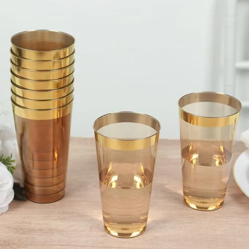 Miniatura 6 de Efavormart - Paquete de 12 vasos de plástico de 17 onzas con elegante borde dorado, vasos desechables de alta calidad para bodas, cenas de cosecha