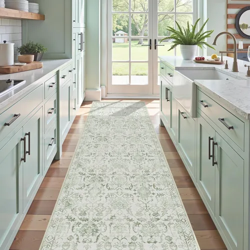 Miniatura 58 de Alfombra de área pequeña de 2 x 3 pulgadas, color beige, para entrada, baño, cocina, antideslizante, de pelo bajo, lavable, moderna alfombra bohemia