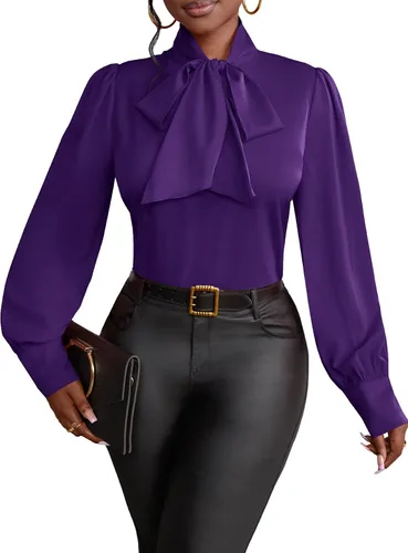 Miniatura 15 de Vrtige Camisa de mujer elegante con cuello de lazo, manga larga, blusa para la oficina