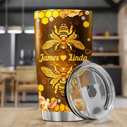 Miniatura 3 de CUBICER Vasos de café personalizados con tapa, foto personalizada, vaso de pareja, taza de acero de abeja de miel, tazas aisladas de doble pared