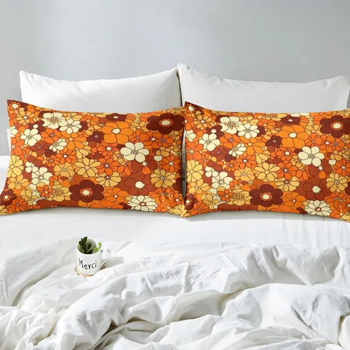 Miniatura 4 de Juego de ropa de cama con diseño floral bohemio, tamaño individual, diseño retro de flores groovy, 60S y 70S, diseño de flores hippie para niños