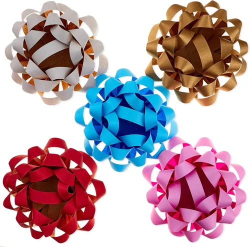 Lazos de regalo de papel kraft Hallmark (5 lazos: oro, blanco, azul, rojo, rosa) para cumpleaños, graduaciones, baby showers, regalos y más