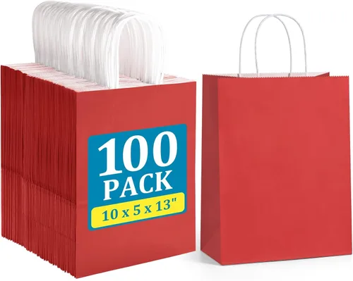 Miniatura 10 de BagDream Bolsas de papel de 10 x 5 x 13 pulgadas, 100 bolsas de regalo de papel kraft blancas con asas a granel, para compras, mercancía, venta al