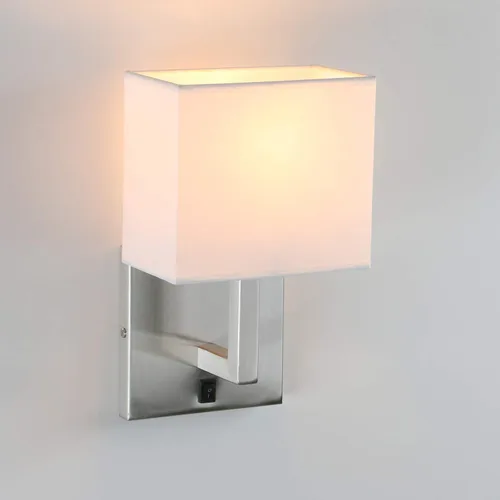 Miniatura 7 de PERMO Juego de 2 lámparas de pared individual con pantallas textiles blancas y botón de interruptor de encendido/apagado, pequeñas lámparas modernas