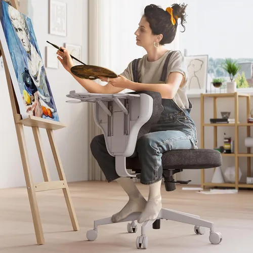 Miniatura 4 de Silla de oficina Newtral Criss Cross con patas cruzadas con bandeja oculta, asiento extra ancho sin brazos cómodo para escritorio y computadora