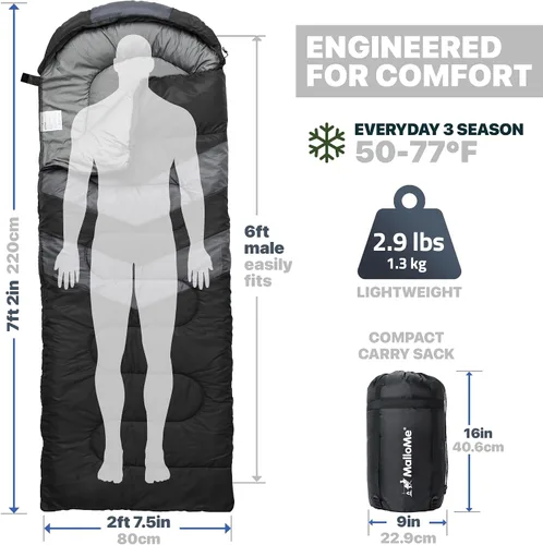 Miniatura 2 de MalloMe Sacos de dormir para adultos para clima frío y cálido, saco de dormir para mochileros para niños de 10 a 12 años, niñas, niños, ligeros