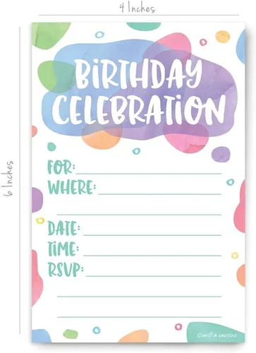 Miniatura 6 de Puntos de acuarela – Invitaciones de fiesta de cumpleaños – Estilo de relleno (20 unidades) con sobres