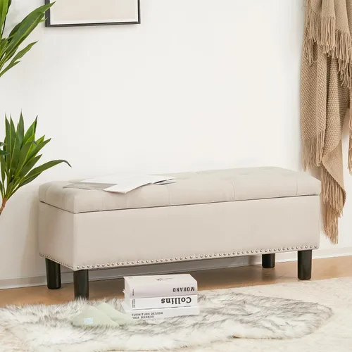 Miniatura 9 de Furnimart Banco otomano de almacenamiento de 42.5 pulgadas, banco de almacenamiento tapizado para dormitorio, entrada, sala de estar, lino copetudo