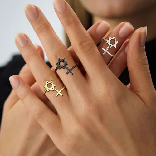 Miniatura 54 de Jewmon Anillo de plata de ley con estrella de David para mujer – Anillo ajustable Magen David – Amuleto Wicca – Regalos judíos