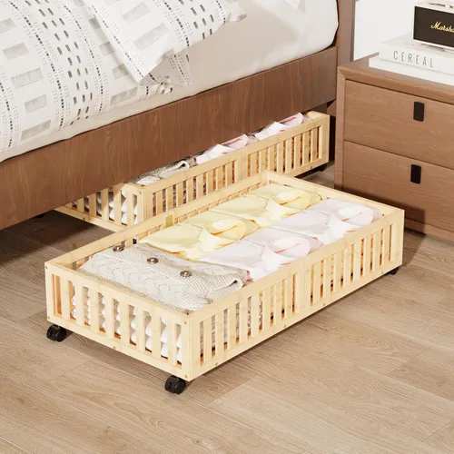 Miniatura 12 de Almacenamiento de bambú debajo de la cama con ruedas, caja organizadora de zapatos rodante debajo de la cama para zapatos, mantas, juguetes