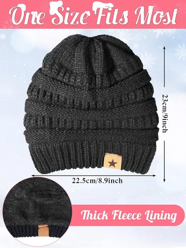 Miniatura 2 de Juego de 6 guantes de invierno, 3 sombreros de punto de invierno y 3 pares de guantes cálidos para pantalla táctil para mujeres y hombres al aire