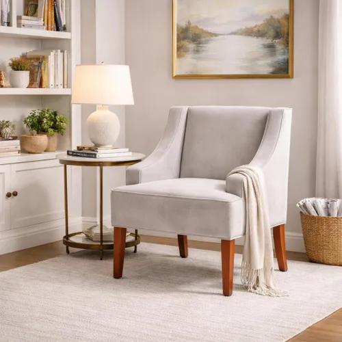 Miniatura 4 de HomePop Swoop - Silla de sala de estar con apoyabrazos, terciopelo gris