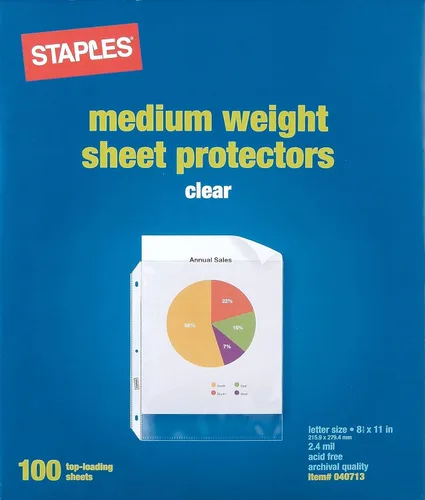 Miniatura 6 de Staples Protectores de hojas, 8.5 x 11 pulgadas, protectores de página transparentes de carga superior, 3 agujeros perforados, 2.4 mil, paquete