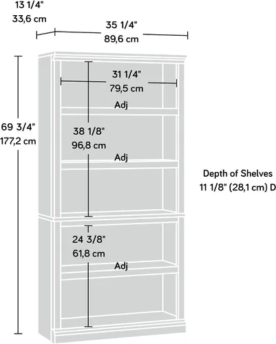 Miniatura 3 de Estantería de 5 niveles de Sauder, estantería de madera multiusos para oficina en casa, sala de estar, en castaño tiza