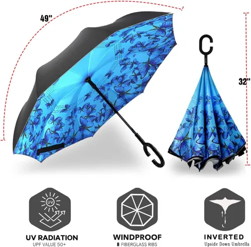 Miniatura 43 de SIEPASA Paraguas invertido invertido de 49/56 pulgadas, doble toldo extra grande, ventilado, resistente al viento, impermeable, paraguas de golf
