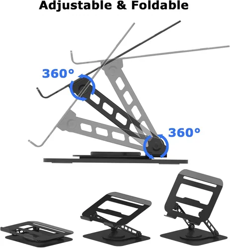 Miniatura 4 de Soporte ajustable para laptop, elevador giratorio de 360°, base estable para MacBook Pro/Air Notebook de hasta 16 pulgadas, color negro
