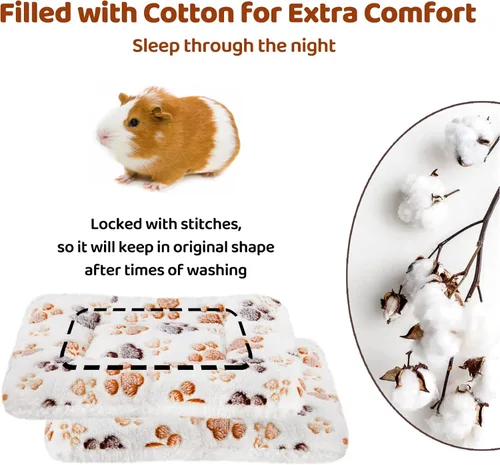 Miniatura 5 de Amakunft Tapete de cama lavable de conejillo de indias, 2 piezas, almohadilla de invierno de conejo para interiores, colchones cálidos de cama