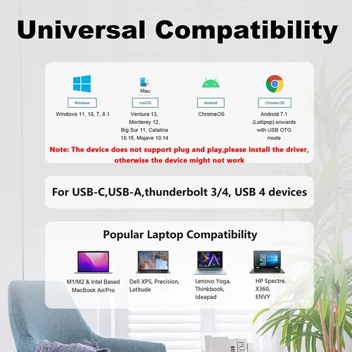 Miniatura 2 de WAVLINK Divisor HDMI de pantalla extendida para monitor doble, adaptador USB A o USB-C a HDMI dual, pantalla multimonitor, 3 pantallas separadas
