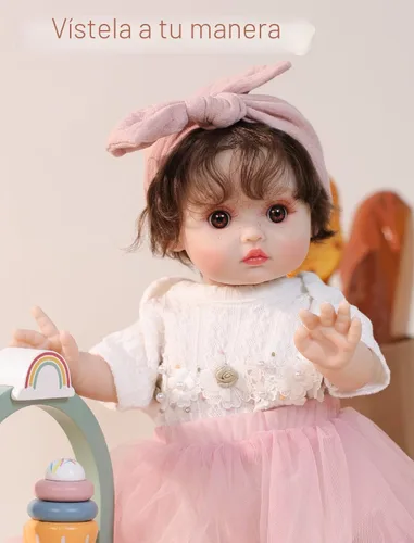 Miniatura 6 de Muñecas de bebé, 18 pulgadas realista Reborn Full Vinyl Baby Doll con pelo rizado marrón, pecas pintadas a mano y acogedor traje rojo para niñas a