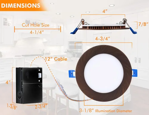 Miniatura 5 de CLOUDY BAY Lámpara de techo empotrable LED ultrafina, 4 pulgadas, 3000 K, 4000 K, 5000 K, regulable 10 W CRI90+, luz sin lata con caja
