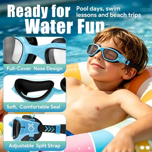 Miniatura 7 de Vvinca Gafas de natación para niños, gafas de natación para niños pequeños de 3 a 14 años, protección UV antivaho sin fugas, gafas de piscina