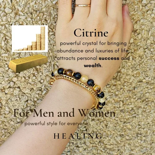 Miniatura 2 de Confianza curativa Pulsera de citrino, pulsera de ojo de tigre, pulsera de riqueza de obsidiana negra Feng Shui para mujeres y hombres, espaciadores