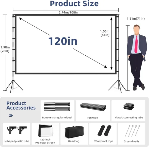 Miniatura 4 de Pantalla de proyector para exteriores, pantalla de proyector Vamvo con soporte, pantalla de proyector plegable portátil de 120 pulgadas, pantalla