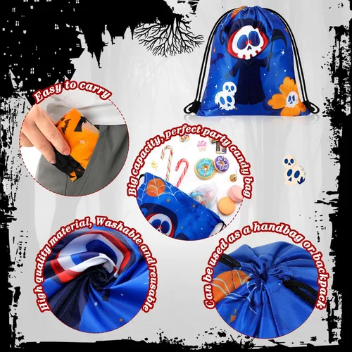 Miniatura 4 de Sanwuta 18 bolsas de cordón de Halloween a granel, bolsas de regalo de calabaza, golosinas, dulces, mochila con cordón, mochila de fantasma