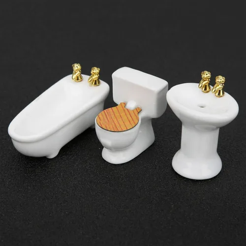 Miniatura 4 de Tina de casa de muñecas, 1/24 casa de muñecas en miniatura, juego de baño de imitación para bañera de cerámica, kit de fregadero (#1) Melody Jane