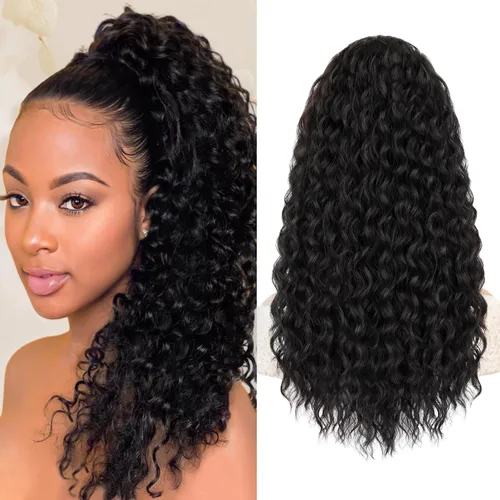 Miniatura 17 de AISI BEAUTY Extensión de cola de caballo rizada, 16 pulgadas, color marrón y negro, extensión de cola de caballo para mujeres negras, extensiones