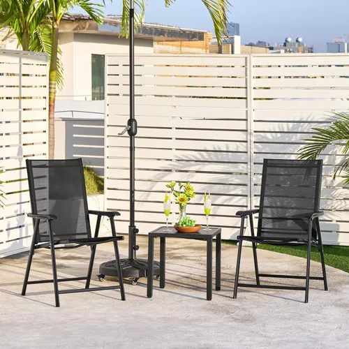 Miniatura 9 de Yaheetech Juego de 2 sillas de comedor para patio con reposabrazos, sillas plegables para exteriores con marco de metal y respaldo para césped