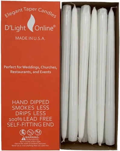 D'light Online Velas cónicas blancas, velas cónicas de alta calidad de 10 pulgadas, velas cónicas sumergidas a mano, sin goteo, sin humo y sin