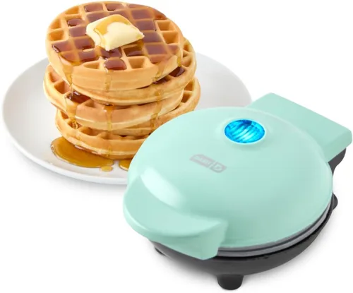 Dash Mini Waffle Maker with Ceramic Nonstick Cooking Surface, 4 Inch Small Waffle Iron, Single Serve, Easy to Clean, Compact Breakfast Maker for
