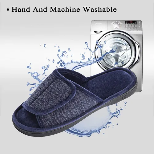 Miniatura 8 de DL Pantuflas ajustables de espuma viscoelástica para hombre, con punta abierta, cómodas para interiores y exteriores, acogedoras y transpirables