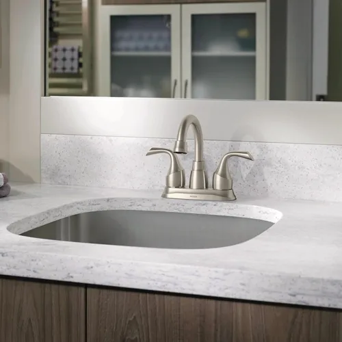 Miniatura 8 de Moen Idora – Grifo de lavabo de baño con dos asas, centrado, de níquel cepillado resistente a las manchas, con montaje de desagüe, 84115SRN