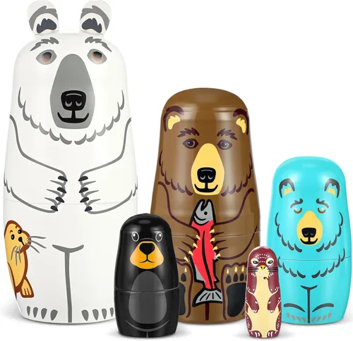 Gejoy Muñecas rusas de anidación para niños, hechas a mano Matryoshka de madera, juguetes apilables, regalos coleccionables para invierno, Navidad,
