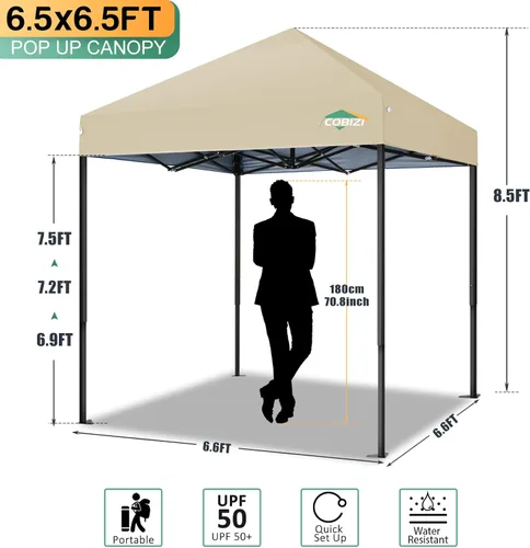 Miniatura 81 de COBIZI Tienda de campaña desplegable de 6.6 x 6.6 pies, toldo resistente, fácil de instalar, impermeable, para exteriores, fiestas, playa, jardín