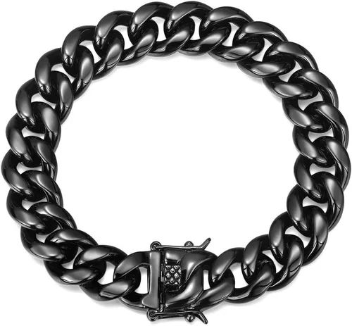 Miniatura 6 de ROWIN&CO Pulsera de cadena cubana Miami de acero inoxidable, negrooro de 18 quilatesarco iris, sin níquel, pulsera gruesa para hombresmujeres